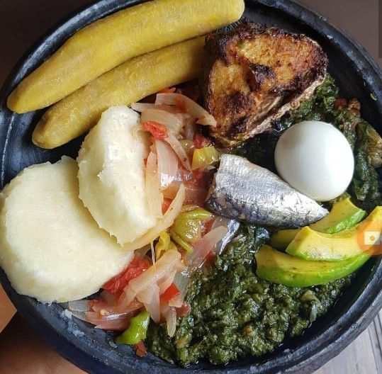 Yam,Plantain with Kontomire Stew